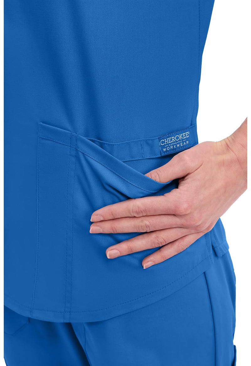 CHEROKEE Workwear Professionals Women Scrubs Top V-Neck WW665, M, Royal - Image 2